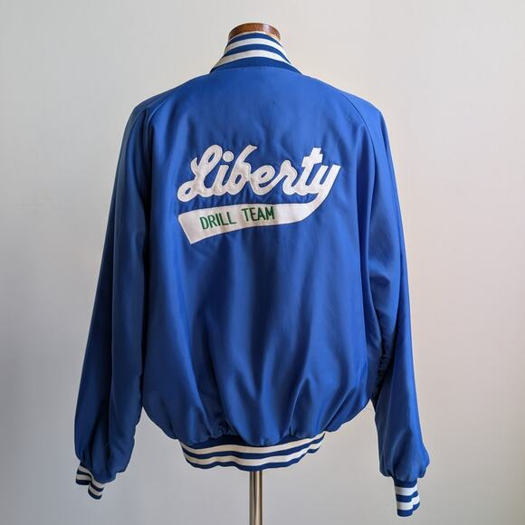Vintage Blue Varsity Bomber Jacket Preppy Liberty Drill Team Sporty Coat Medium - Picture 1 of 16